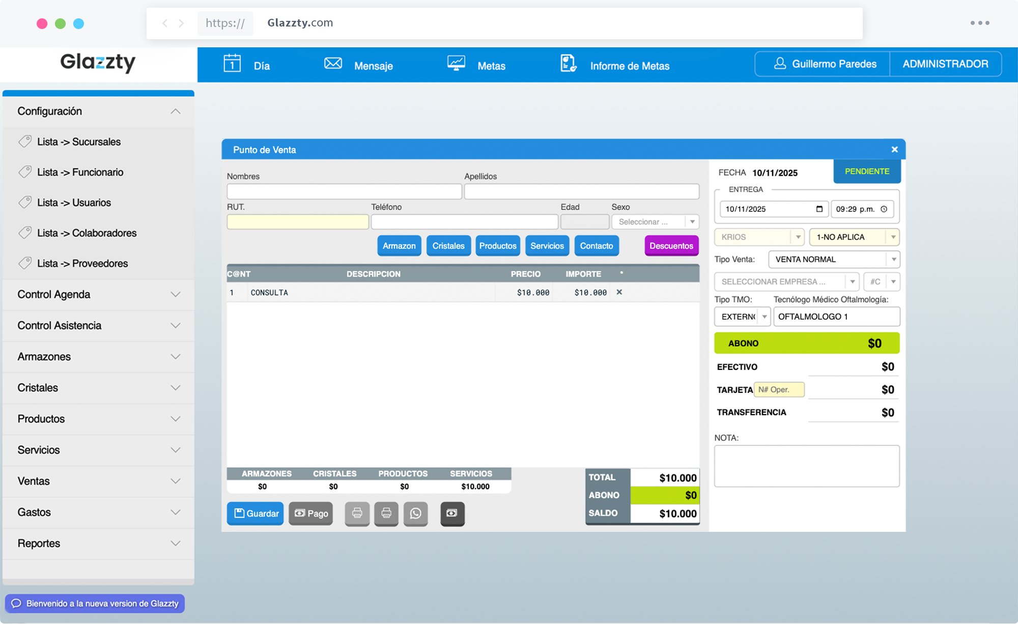 Glazzty: Sistema de gestión para tu óptica